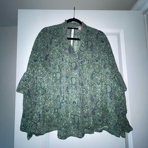 Lucky Brand green paisley, lined blouse. Loved, just dry cleaned & ready to go!